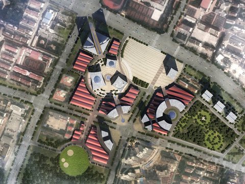 modern office building appearance bird's-eye view psd