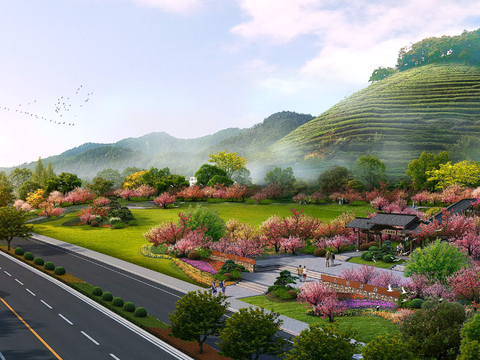 Neo-Chinese Style road bridge landscape psd