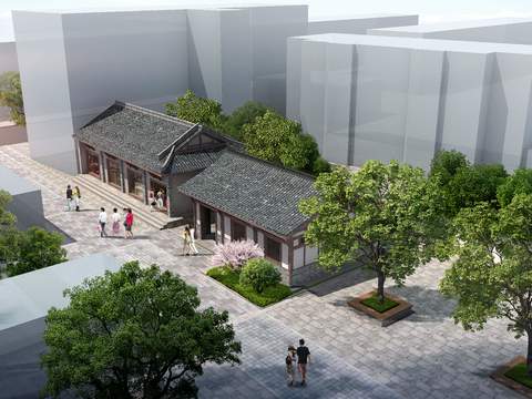 Chinese ancient building shops psd