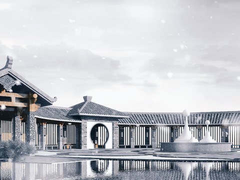 Chinese-style ancient building gallery pavilion