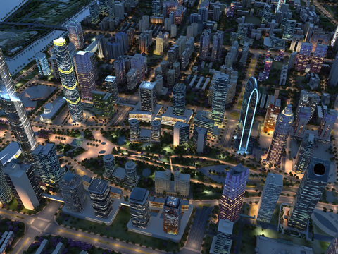 Bird's-eye view planning of night view of modern city