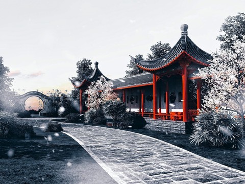 Chinese-style ancient corridor