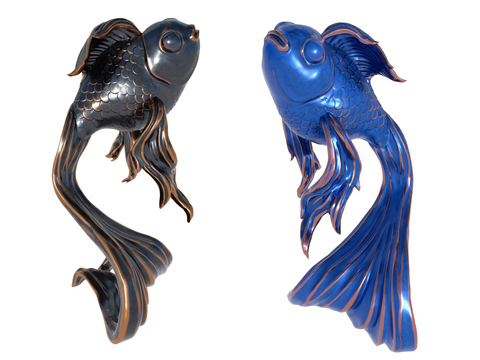 Modern Black Red Blue Fish Sculpture