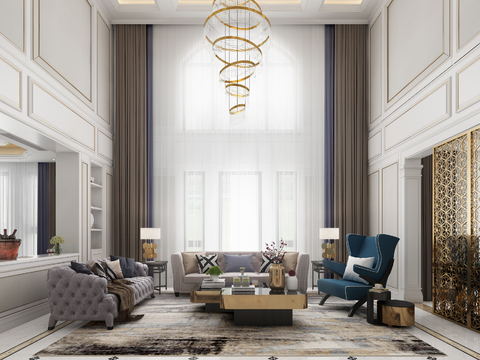 American Affordable Luxury Style Villa Living Room Dining Room