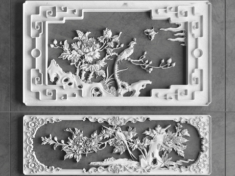 Chinese peony stone relief