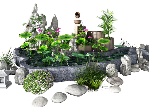 New Chinese waterscape rockery gardening sketch