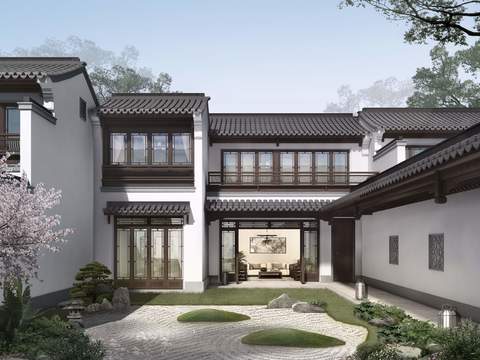 New Chinese Courtyard Garden Landscape psd