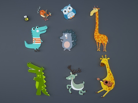 Modern Kids Cartoon Animal Wall Sticker Combo