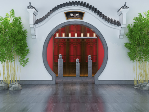 Neo-Chinese Style Huizhou horse head wall arched door gardening sketch