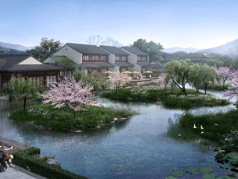 Chinese Lakeside Garden Landscape psd