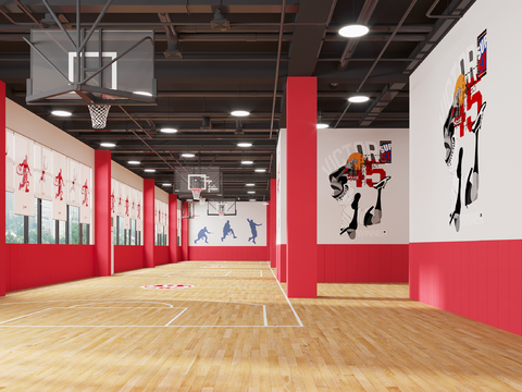 Modern indoor basketball court