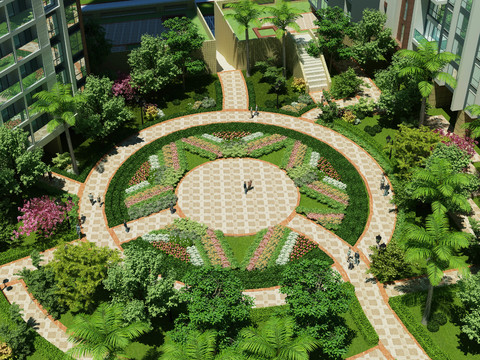 Bird's-eye view planning of modern residential landscape