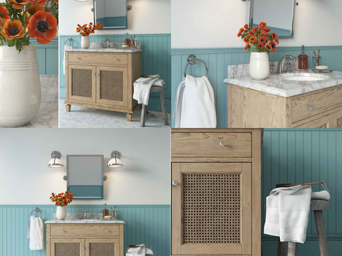 American Style Solid Wood Bathroom Cabinet Washing Table