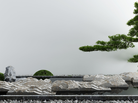 Neo-Chinese Style mountain stone tree gardening sketch