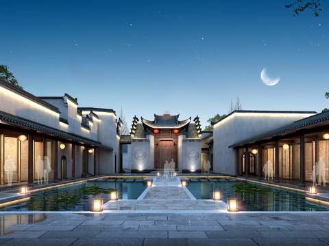 Chinese inner courtyard waterscape psd