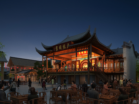 Night view of Chinese-style ancient stage