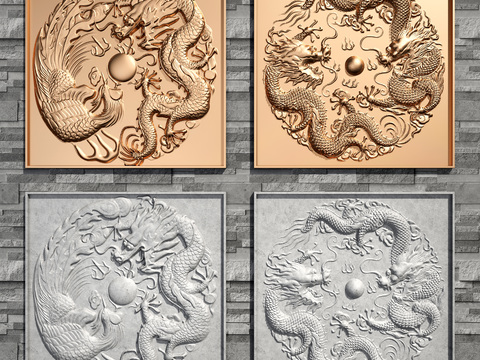 Chinese-style double dragon play beads relief