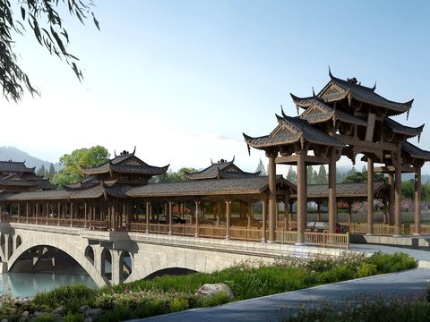 Neo-Chinese Style bridge road appearance psd