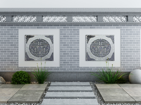 New Chinese Courtyard Wall Stone Road Gardening