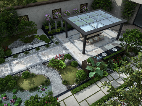 New Chinese Villa Courtyard Garden