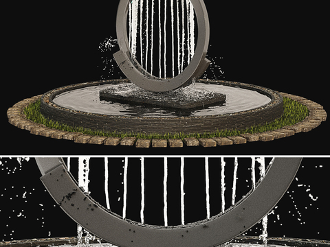 Modern circular fountain water feature sketch