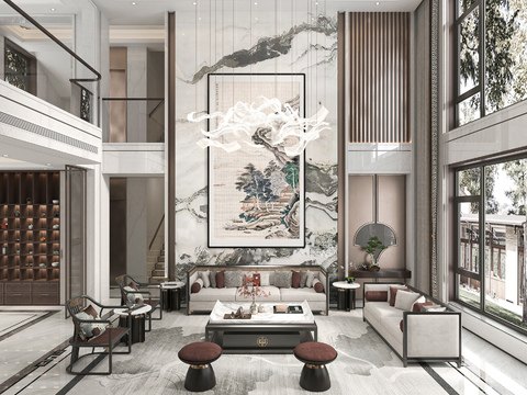 New Chinese Villa Living Room Villa Lobby