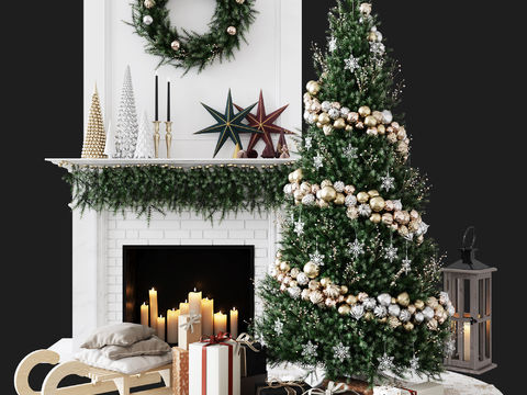 Modern Christmas Tree Gift Box Fireplace Decoration