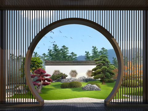 new chinese courtyard garden psd