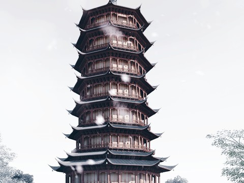 Chinese-style ancient building seven-story tower