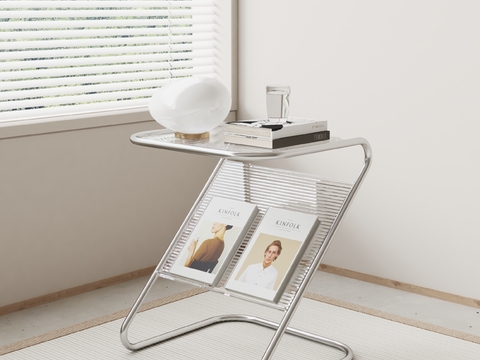 Glass side corner magazine rack