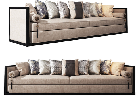 New Chinese-style fabric double sofa