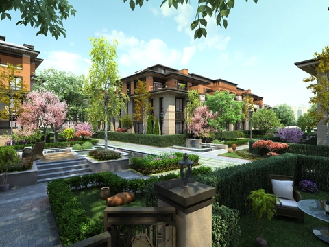 modern residential building exterior garden landscape psd