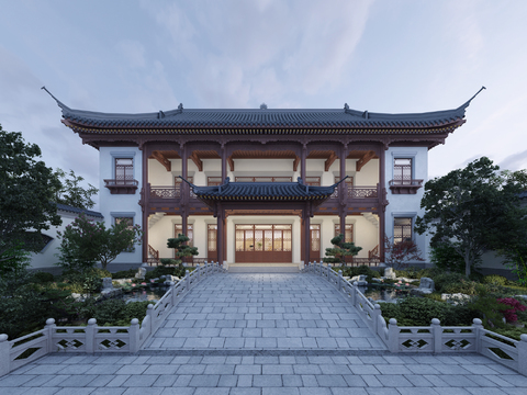 Chinese-style ancient courtyard night view