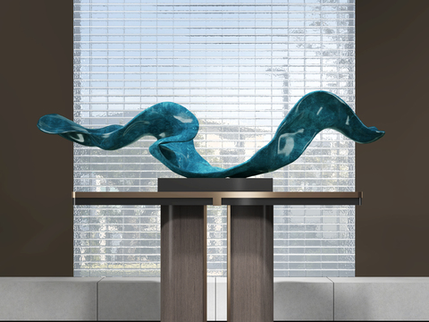 Modern Blue Streamers Sculpture