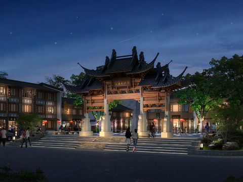 Chinese ancient commercial street appearance night scene psd