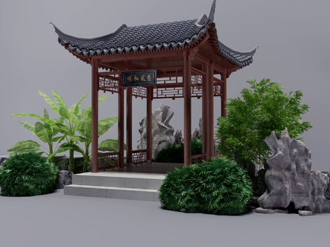 Chinese-style rockery green pavilion