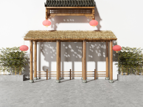 New Chinese-style thatched pavilion porch sketch