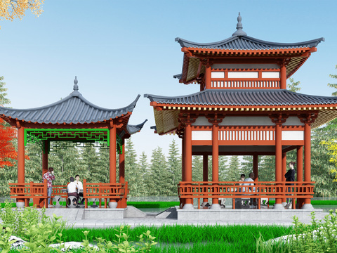 Neo-Chinese Style pavilion gardening sketch