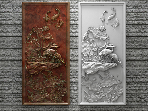 Neo-Chinese Style Lotus Bronze Relief Carving