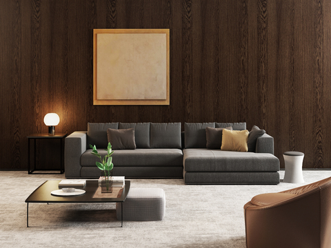 Post-modern Italian Minotti Milotti Fabric Corner Multi-person Sofa Coffee Table Combination