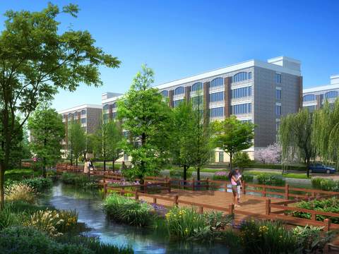 modern residential building exterior wetland park psd