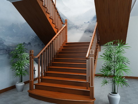 Neo-Chinese Style solid wood staircase