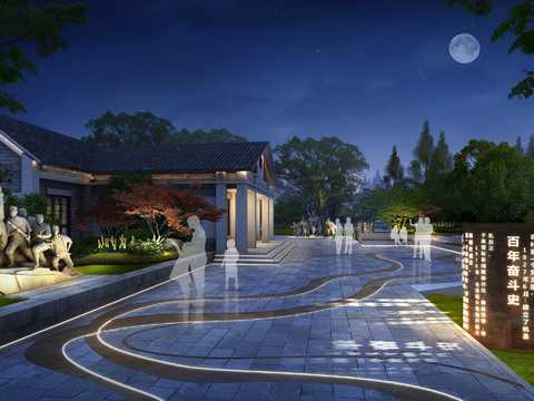 Neo-Chinese Style park garden night scene psd