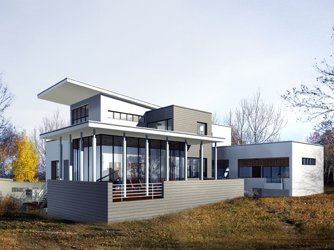 Modern detached villa exterior psd