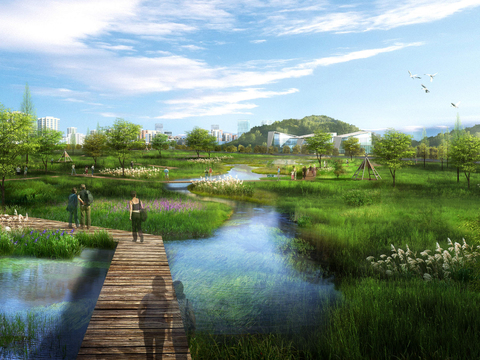 modern wetland park covered bridge psd