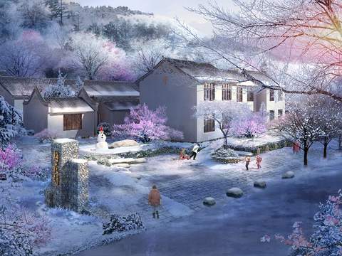 Chinese Beautiful Countryside Snow psd