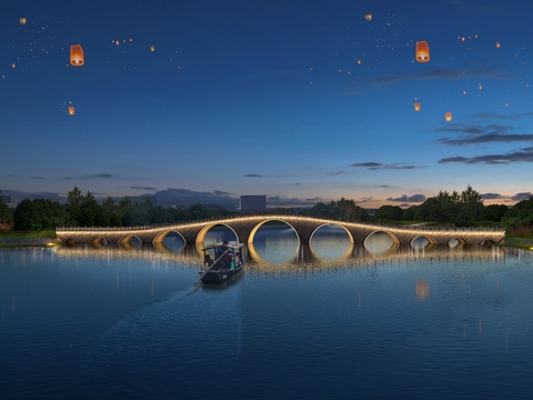 Chinese moon bridge arch bridge psd