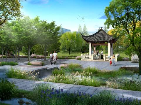 Neo-Chinese Style park gazebo rest pavilion pavilion psd