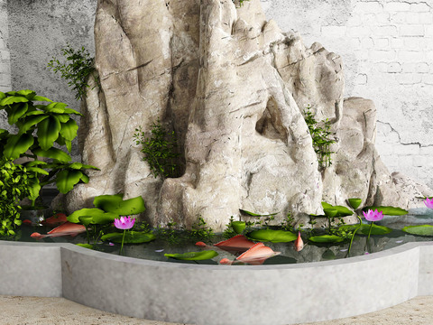 New Chinese-style rockery fish pond gardening sketch