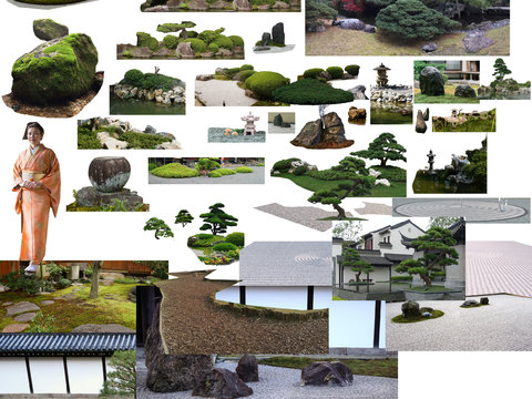 modern green plant bushes fake stone architectural appearance psd